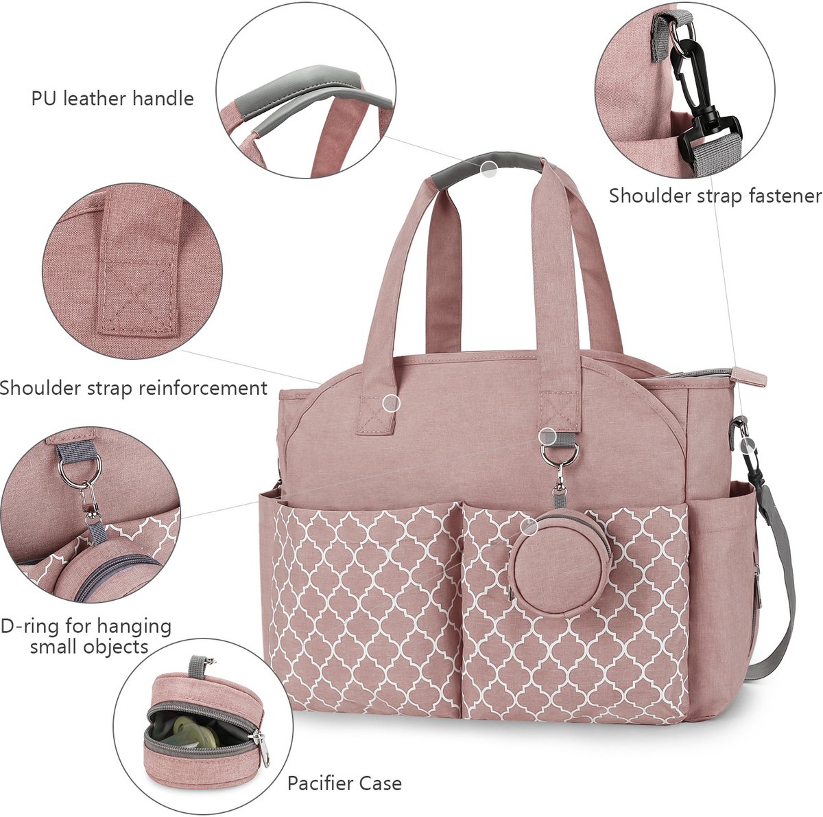 Luiertas - Grote multifunctionele luiertas voor baby's - Reisluiertas voor dames (Roze) – foto 8