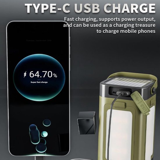 Tentlamp -Camping Lamp - Powerbank - Zonnenergie - Groen — afbeelding 5