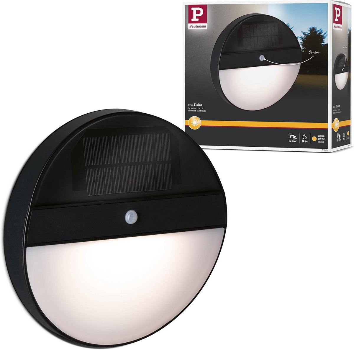 Ronde LED Buiten Wandlamp op Zonne-energie IP44 Warm Wit Licht