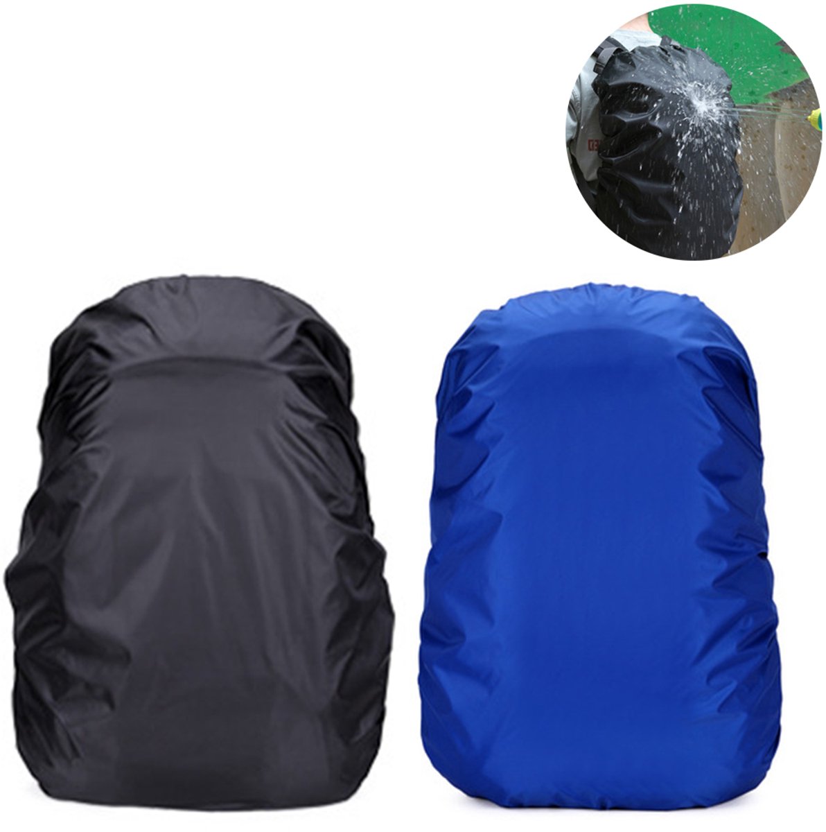 longziming -2-Pack Waterdichte Rugzakhoezen 60L – Zwart + Kobaltblauw – Drievoudige Waterdichtheid, Stevige Antislip Kruisband, Compact & Duurzaam – Voor Grote Rugzakken bij Trektochten, Kamperen en Outdoor Reizen