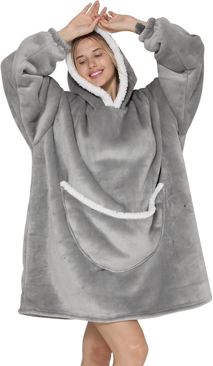 Oversized Hoodiedeken met Grote Zak - Comfortabele Sherpafleecedeken voor Dames, Heren en Tieners