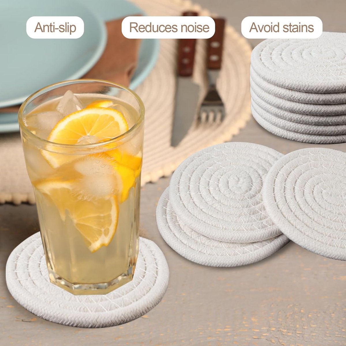 Set van 10 Gebreide Katoenen Onderzetters - Boho en Absorbant voor Drankjes en Decoratie