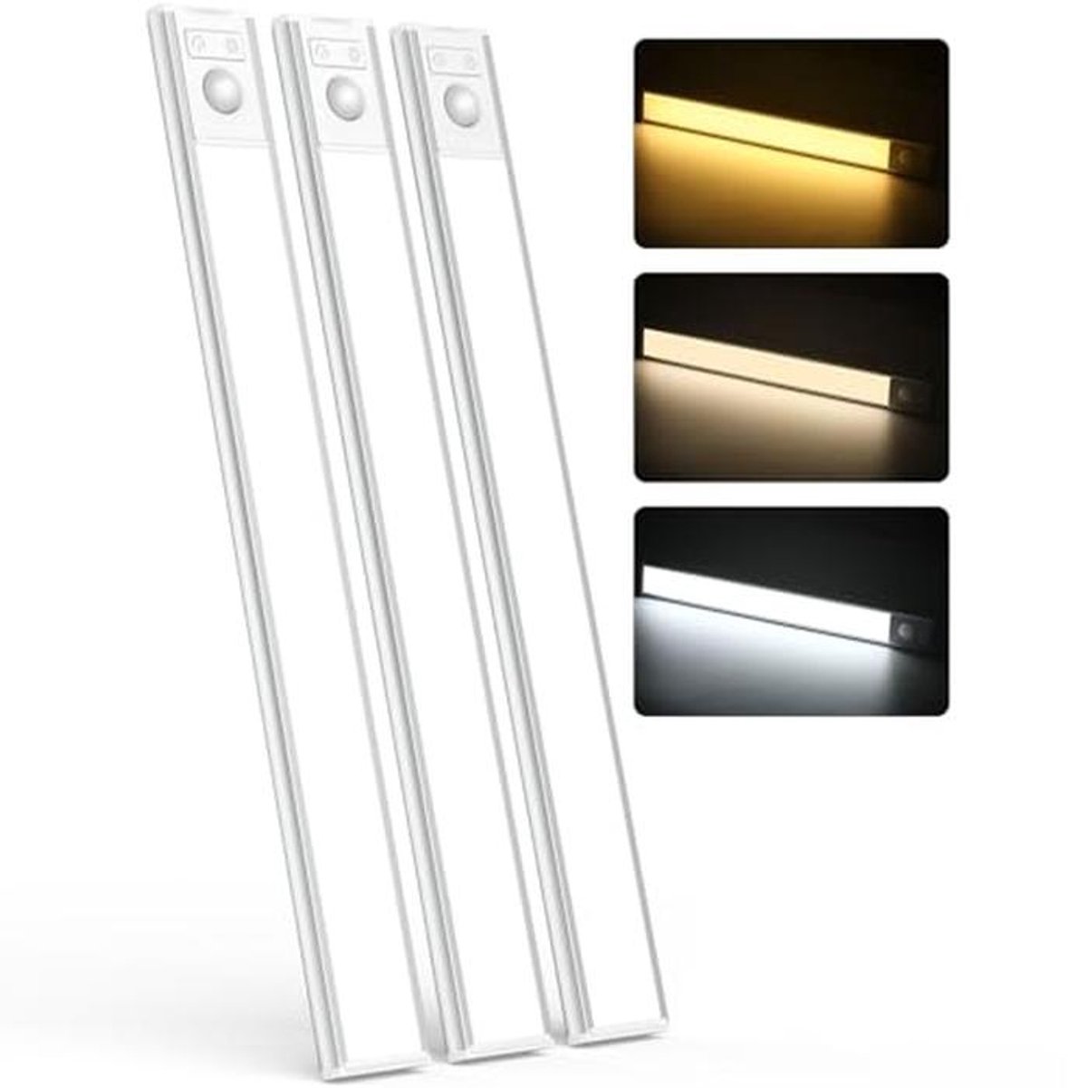 Draadloos LED Licht met Bewegingssensor - Oplaadbaar Nachtlampje voor Onderkasten, Keuken, Camper, Badkamer - Set van 3