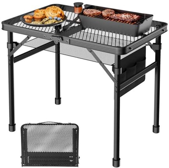 Kripyery Opvouwbare Campingtafel – Verstelbare Hoogte (50-80 Cm) Met Opbergtas – 120x55 Cm – Zwart 4 miniatura