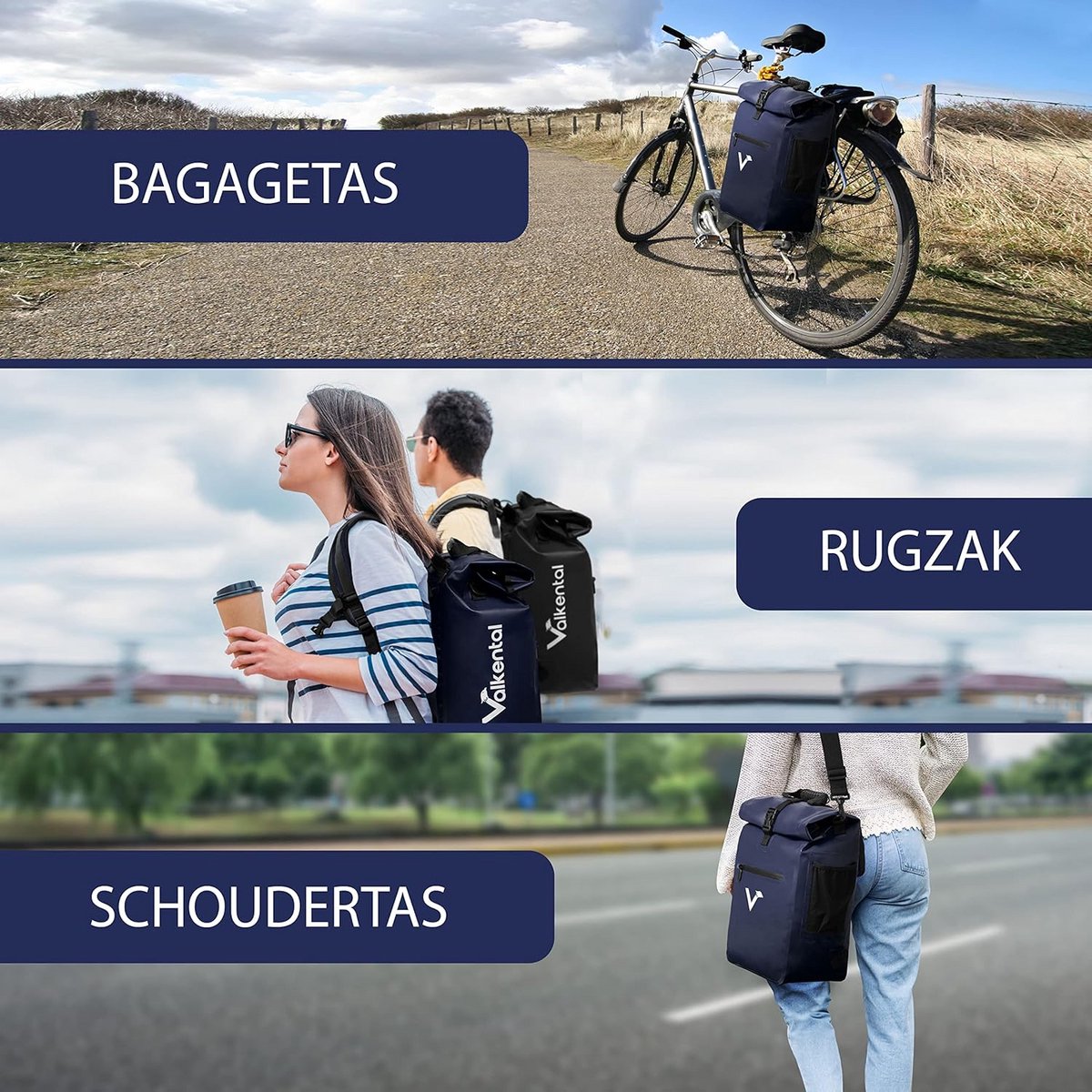 3-in-1 Fietstas - Waterdicht, Reflecterend en Geschikt als Rugzak en Schoudertas - 23L