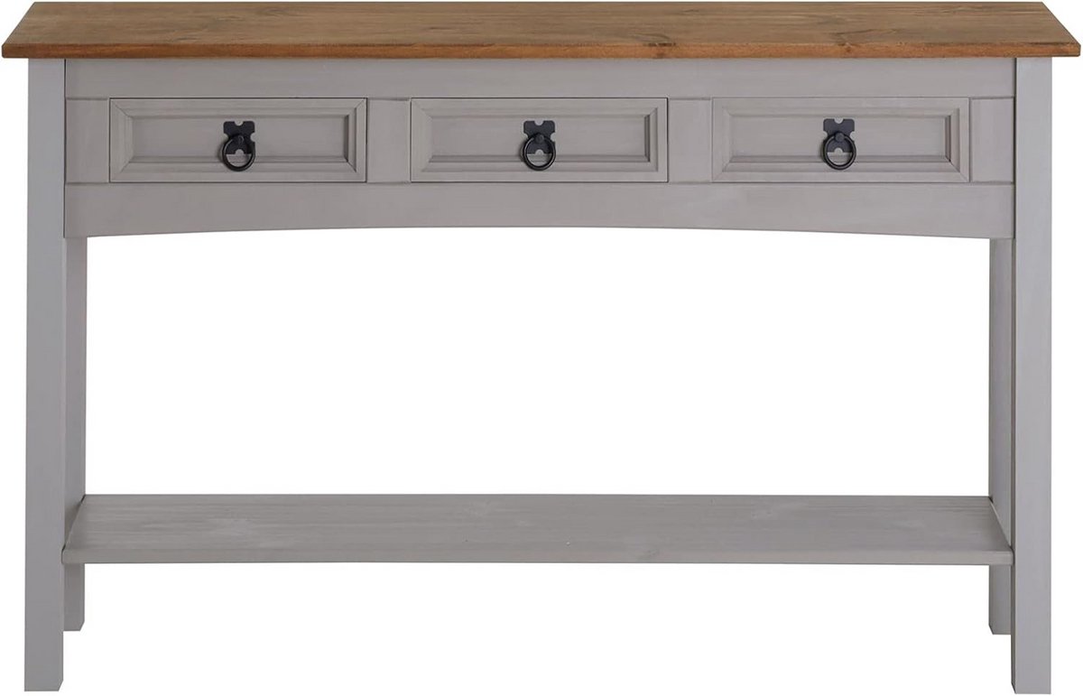 Smalle Wandtafel met 3 Laden en Plank - Massief Grenen in Landelijke Stijl