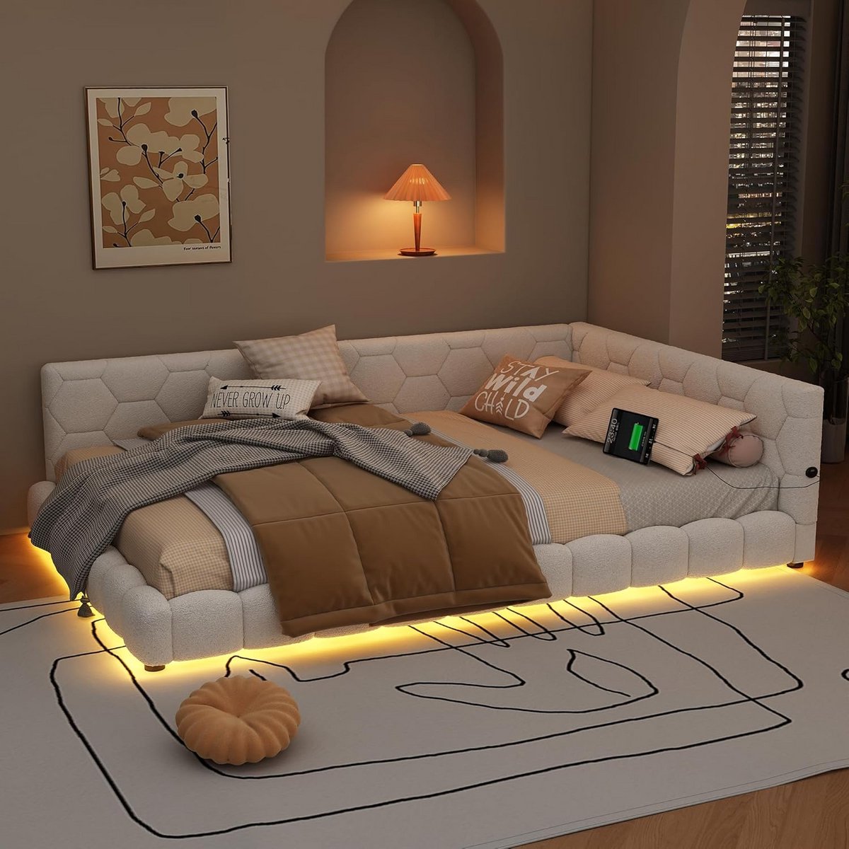 Slaapbank Dagbed 140 x 200 cm met Lattenbodem en Sfeerverlichting