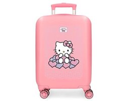 Merkloos Roze cabinekoffer met harten en stippen, 33 × 50 × 20 cm, stevige ABS-kunststof, 28,4 l, 4 dubbele wielen, handbagage