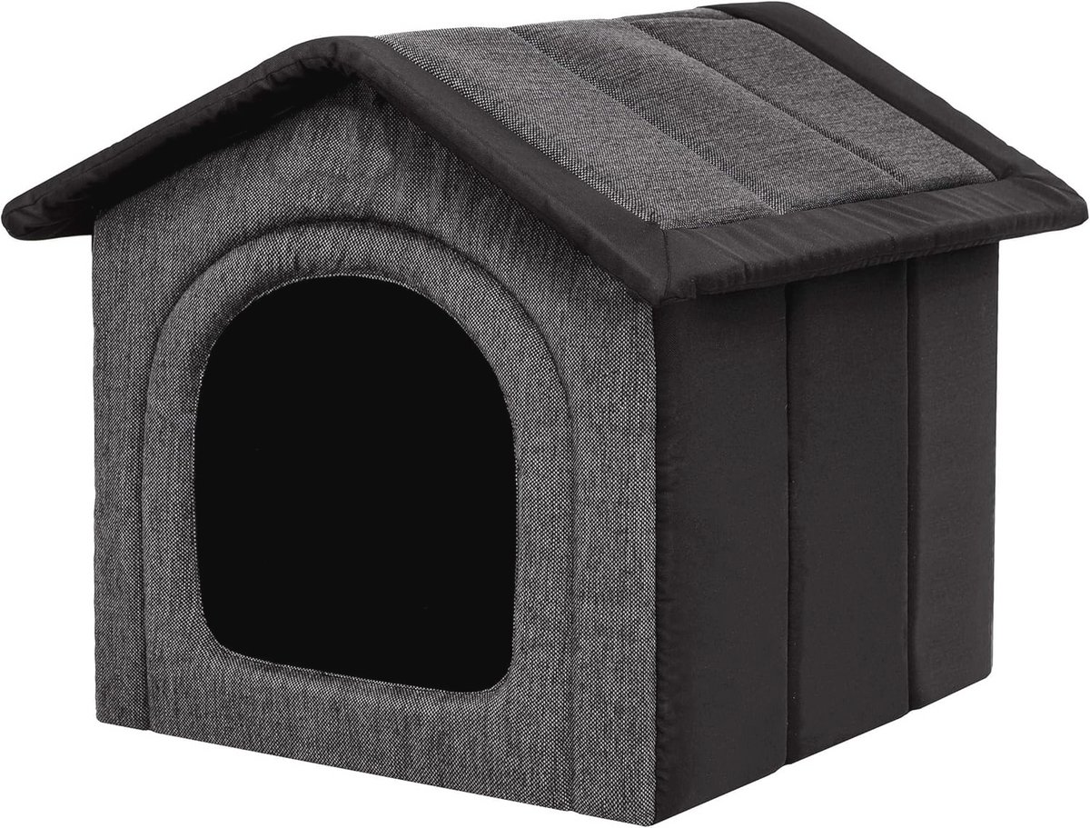 Hondenhuisje voor middelgrote honden en katten met uitneembaar dak – Dierenhuis voor binnen en buiten, grafiet zwart 52 x 46 x 53 cm