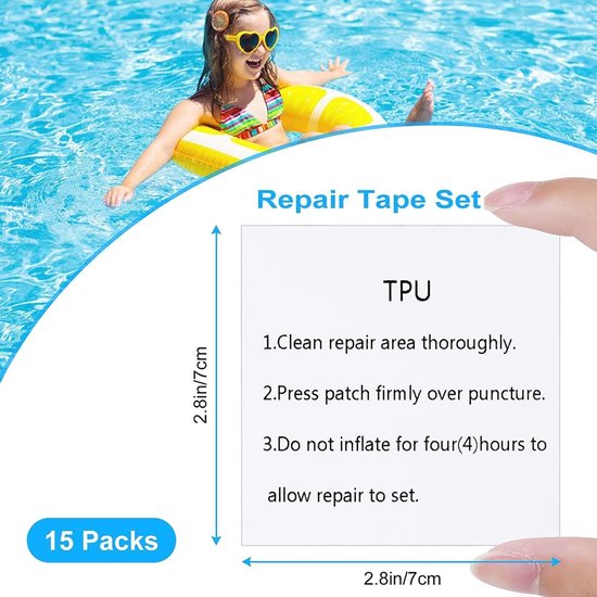Reparatietape voor tenten en zwembaden - 15 transparante TPU pleisters, waterdicht en eenvoudig in gebruik — afbeelding 4