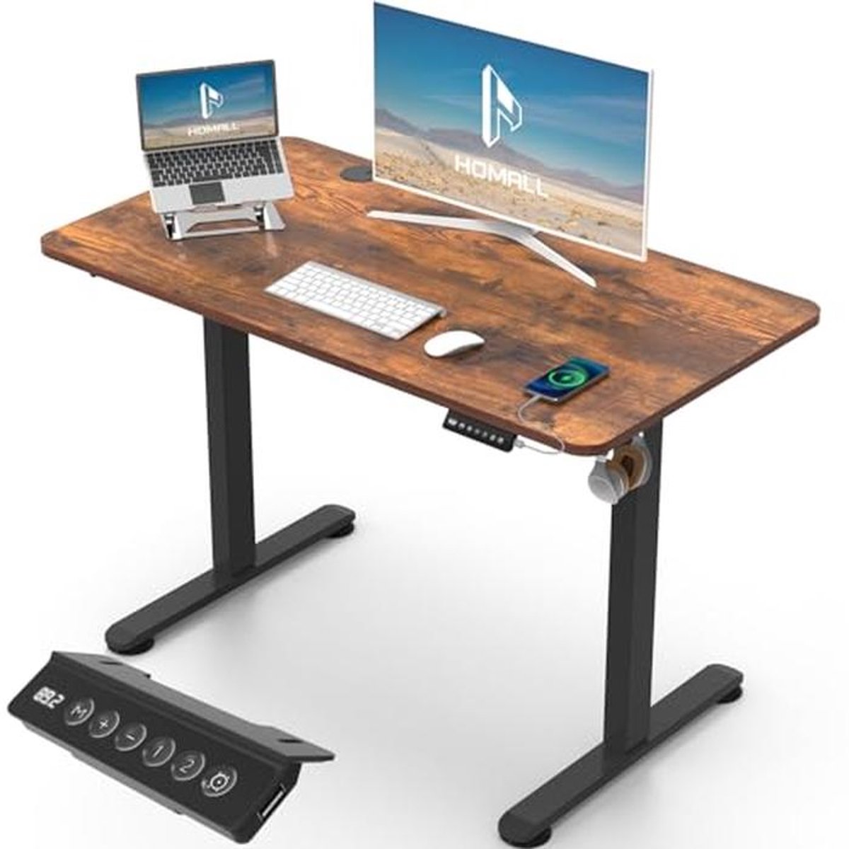 Verstelbaar Elektrisch Bureau Zwart 100x60 cm met 3 Geheugenstanden en Anticollisiesysteem