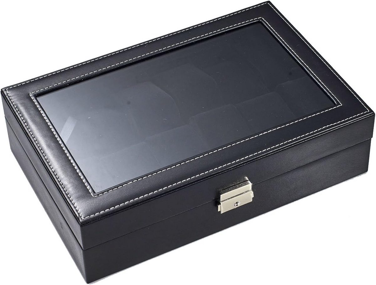 Luxe Horlogedoos voor 12 Horloges - Afsluitbaar met Kijkvenster - Zwart Imitatieleer