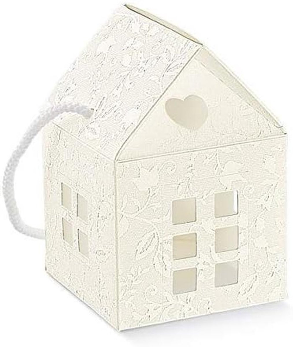 Set van 10 Witte Cadeaudoosjes in Huisvorm - Ideaal voor Bruiloft, Feest en Gastgeschenken - Gemaakt in Italië