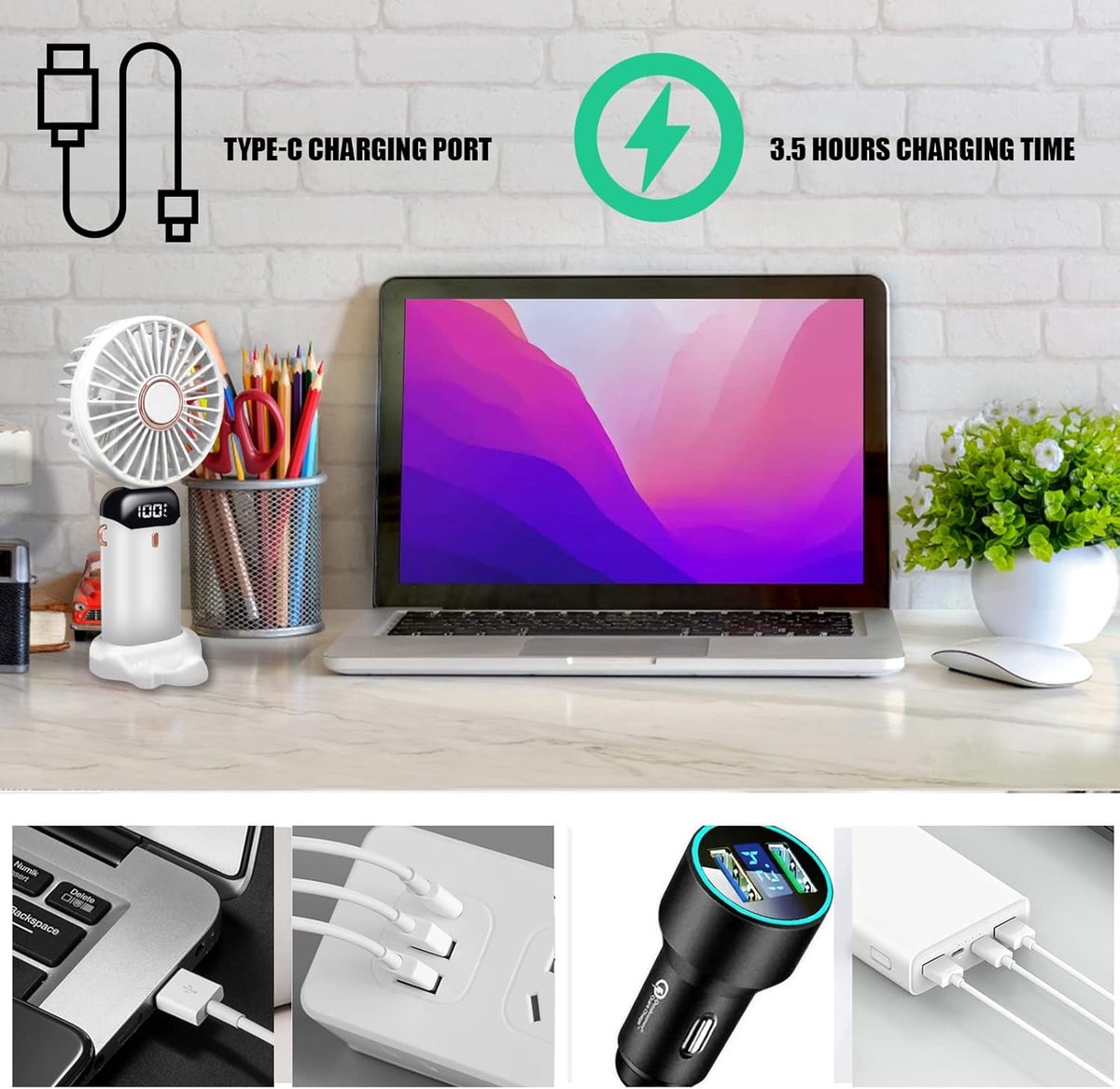 Mini USB-ventilator oplaadbaar 5 snelheden thumbnail 5