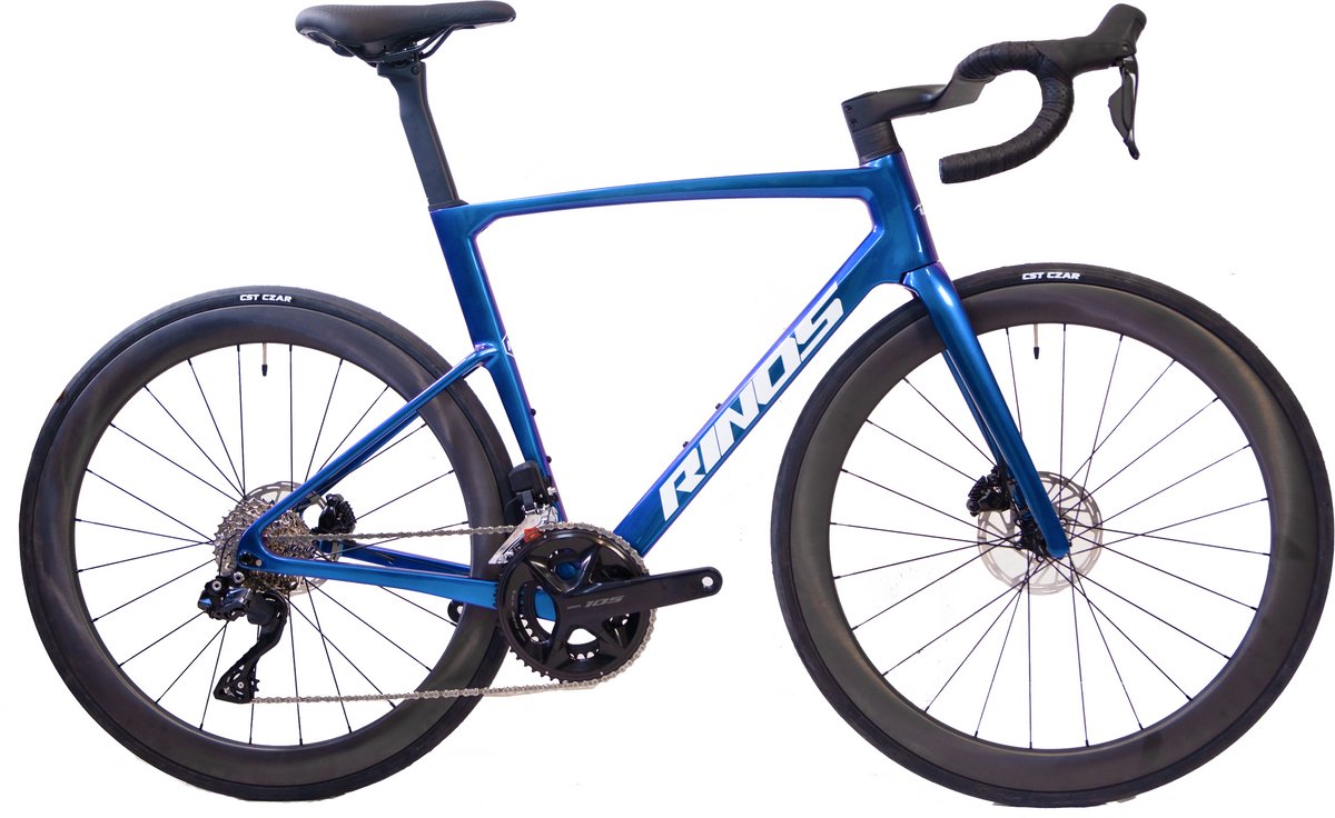 Rinos Odin6.1 Carbon Road Racefiets met UCI Frameset met SHI O 105 Di2 24 versnellingen en schijfrem lichte fiets voor en Wielen van koolstofvezel -700 x 40C Kameleon Blauw Paar XL