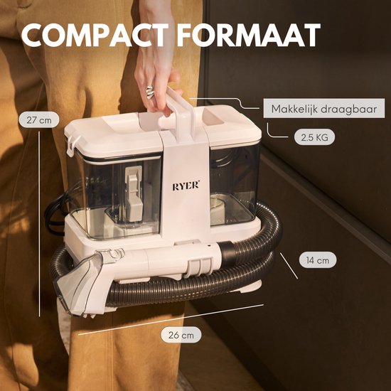 RYER Vlekkenreiniger Compact - Tapijtreiniger - 2 Opzetstukken - Meubelreiniger - Bank Reiniger Machine - Zetelreiniger
