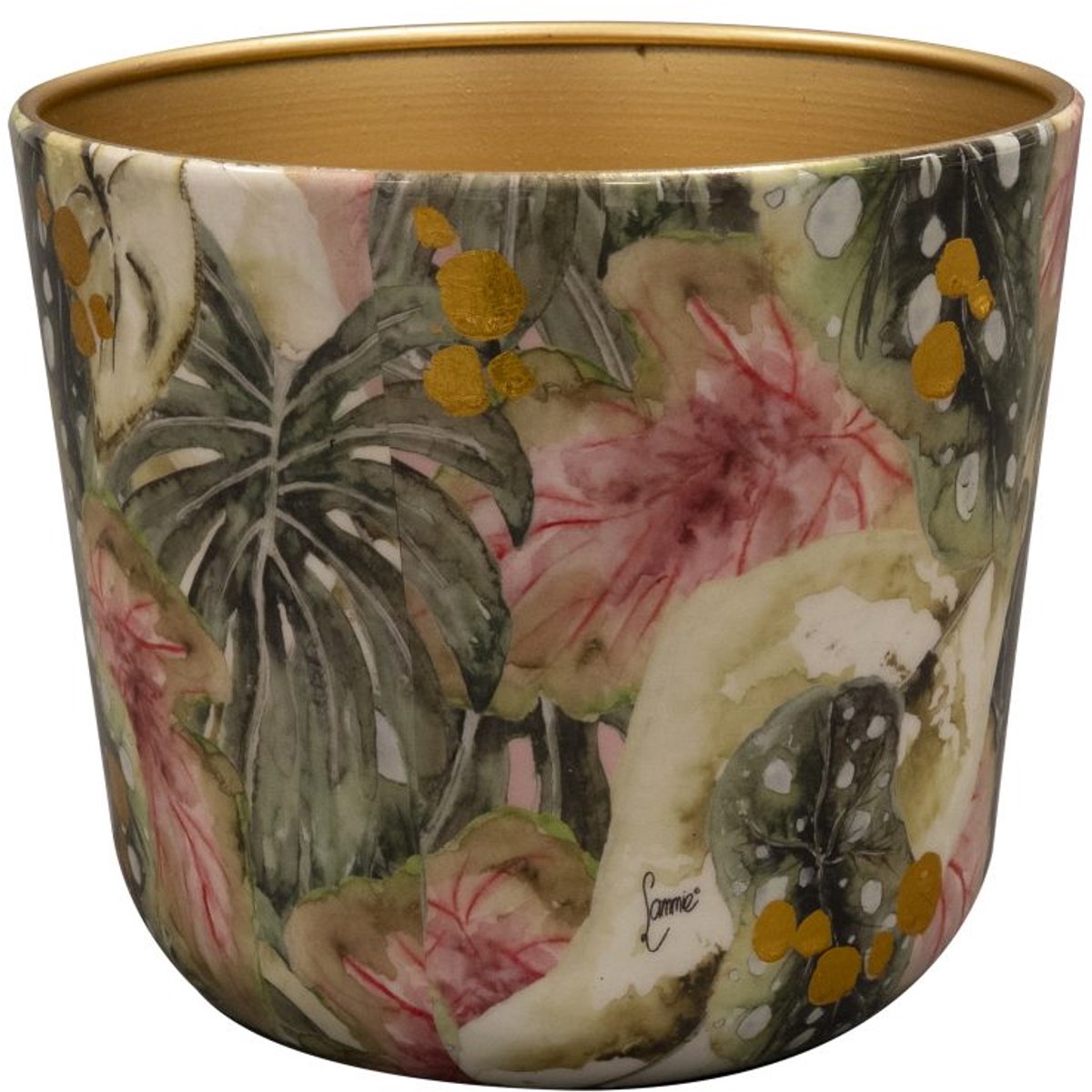 TS Collection - Vaas consich Designed by Lammie - Monstera mystery - 16x14 - Metaal & Epoxy - Exclusieve woonitems voor binnen - Handgemaakt - Unieke print - Designed by Lammie