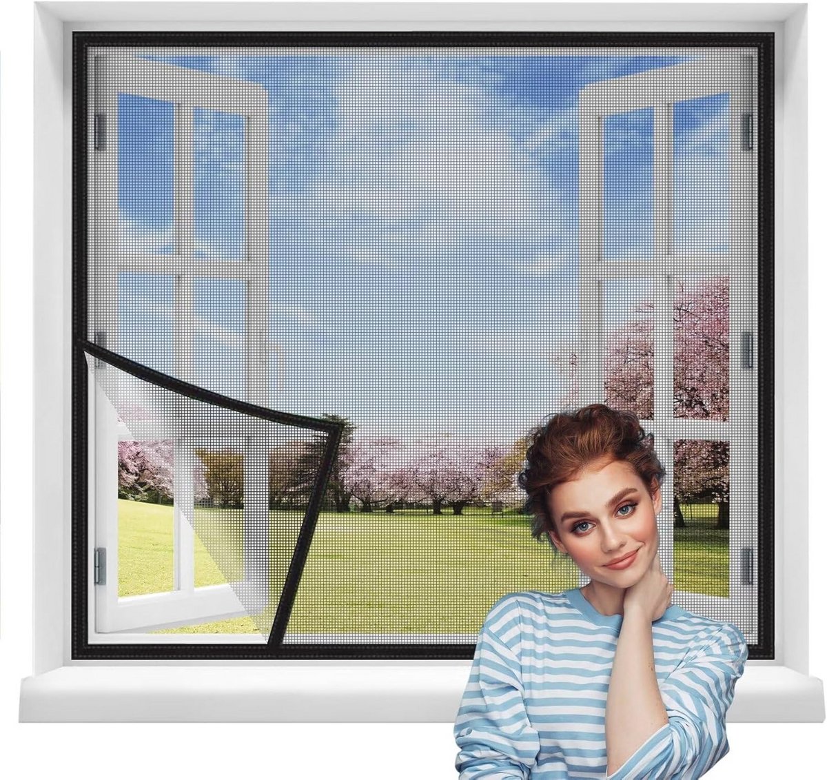 Vliegenhor voor Binnenramen 85x150cm - Zwart Net met Zelfklevende Tape