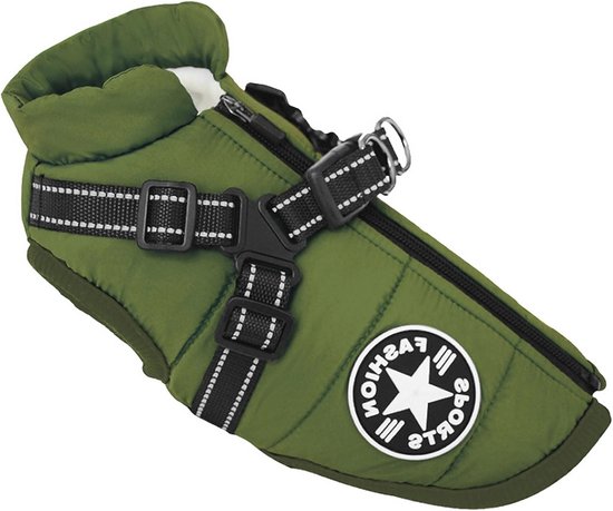 Fleece jas voor honden, winter trui voor honden, pyjama's onesie, warme jassen en jassen met benen, indoor outdoor jas volledige dekking, kleding voor koud weer met ritssluiting (legergroen, L
