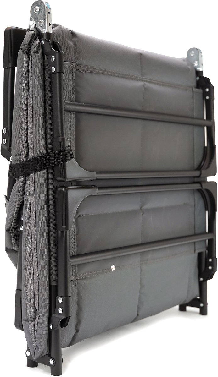 Eurocatch Opvouwbaar Campingbed Grijs - Verstelbare Rugleuning 5 Standen - 4 Steunpoten - Gevoerd Hoofdkussen - Zijvak - Camping Veldbed - 195x65x27 cm van Eurocatch — afbeelding 4
