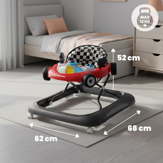 sun baby Loopstoel, baby walker vanaf 6 maanden, verstelbare hoogte, rubberen wielen - Rood-Zwart van Sun Baby — afbeelding 5