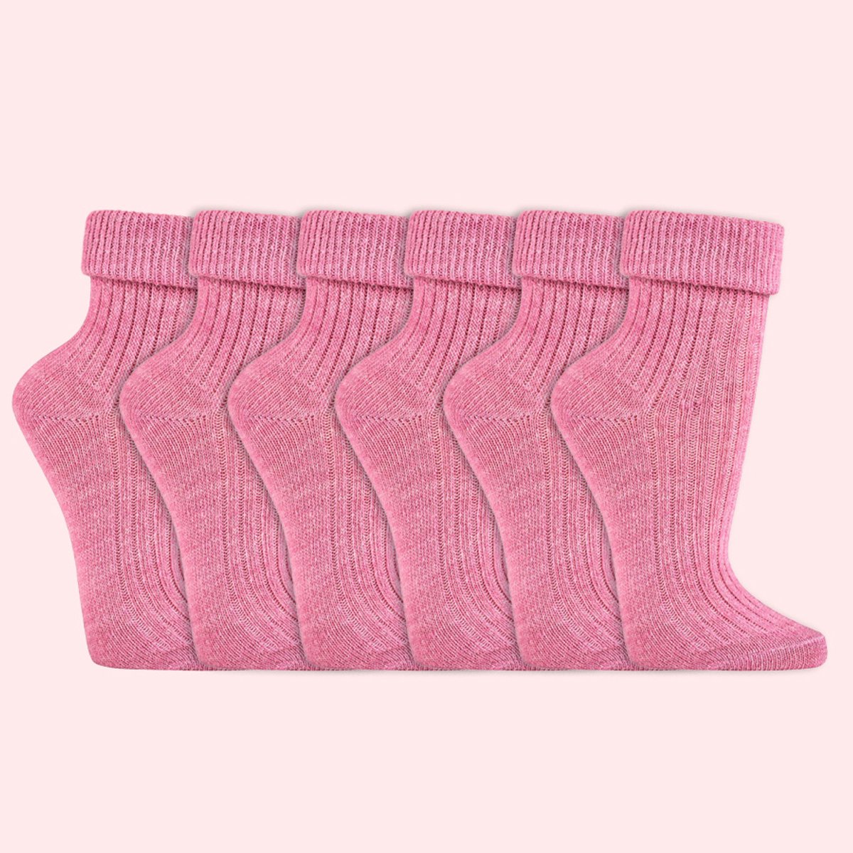 Wollen sokken | Dames sokken | 100% Natuurlijk | Kleur: Roze | 35-38 / 39-42 | 6 paar