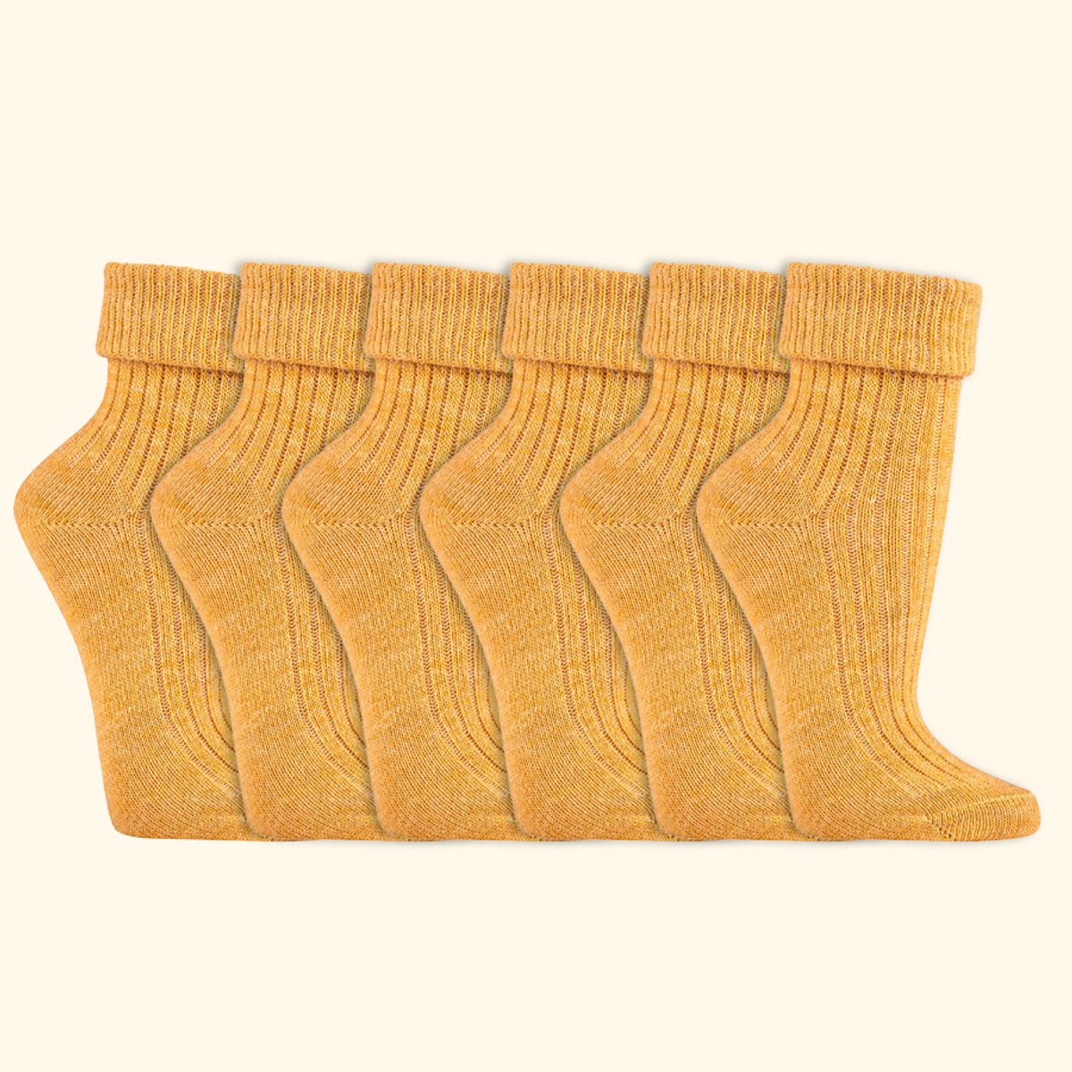 Wollen sokken | Dames sokken | 100% Natuurlijk | Kleur: Geel | 35-38 / 39-42 | 6 paar