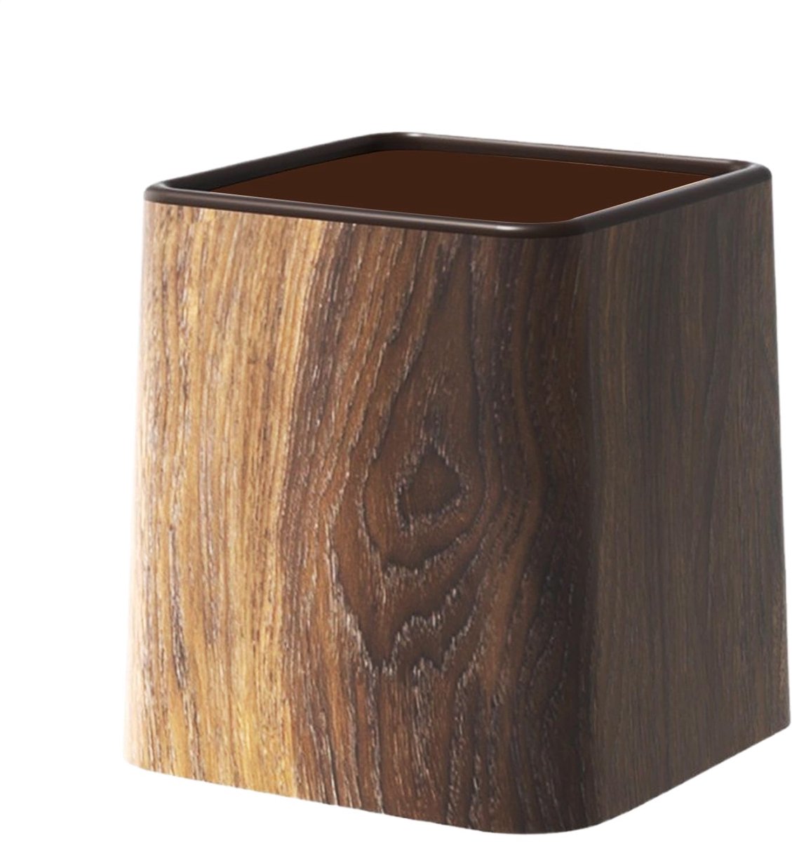 prullenbak - Mini - Afvalbak voor op het bureau - Vintage houtnerfafwerking - Geschikt voor bureaus, keukens en badkamers - Ruimtebesparend - Ontwerp zonder deksel - Houtkleur