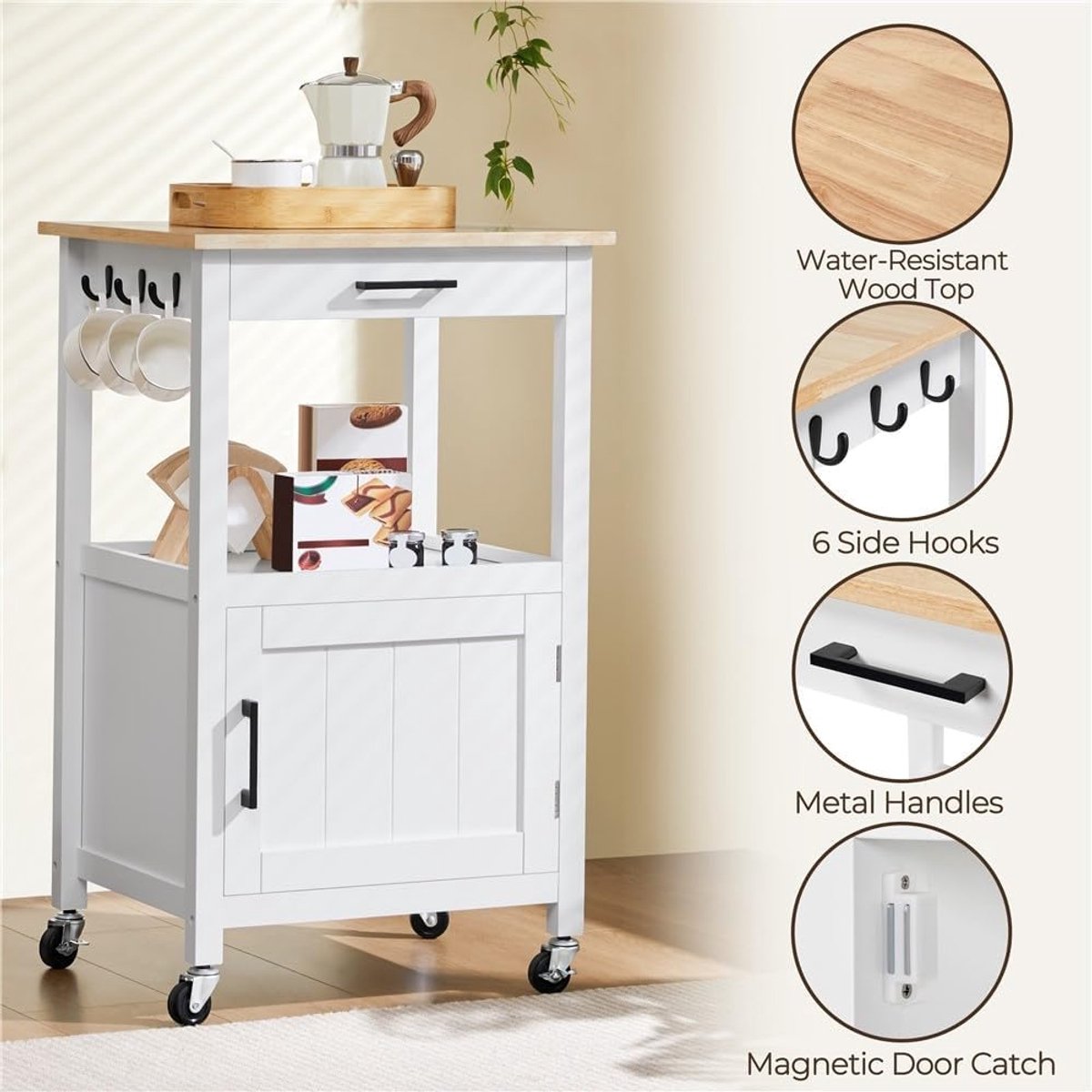 Keukentrolley op Wielen 55 x - 55x45x89 cm - Wit - 55 x 45 x 89 - Medahomestore