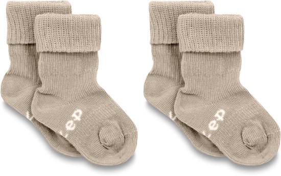 KipKep Blijf-Sokjes - Cookie - 6-12 maanden - baby sokjes - 2 paar - zakken niet af - biologisch katoen - beige