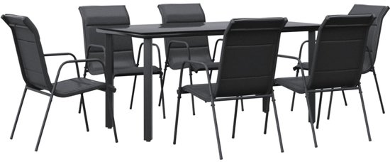 vidaXL - 7-delige - Tuinset - textileen - en - staal - zwart