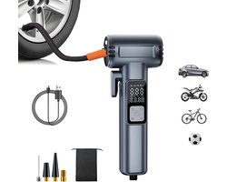 Draagbare Elektrische Luchtcompressor 4000 mAh – Draadloze Mini Bandenpomp met LED-Display, Noodhamer & Veiligheidsgordelsnijder – Voor Auto, Fiets, Motor en Ballen