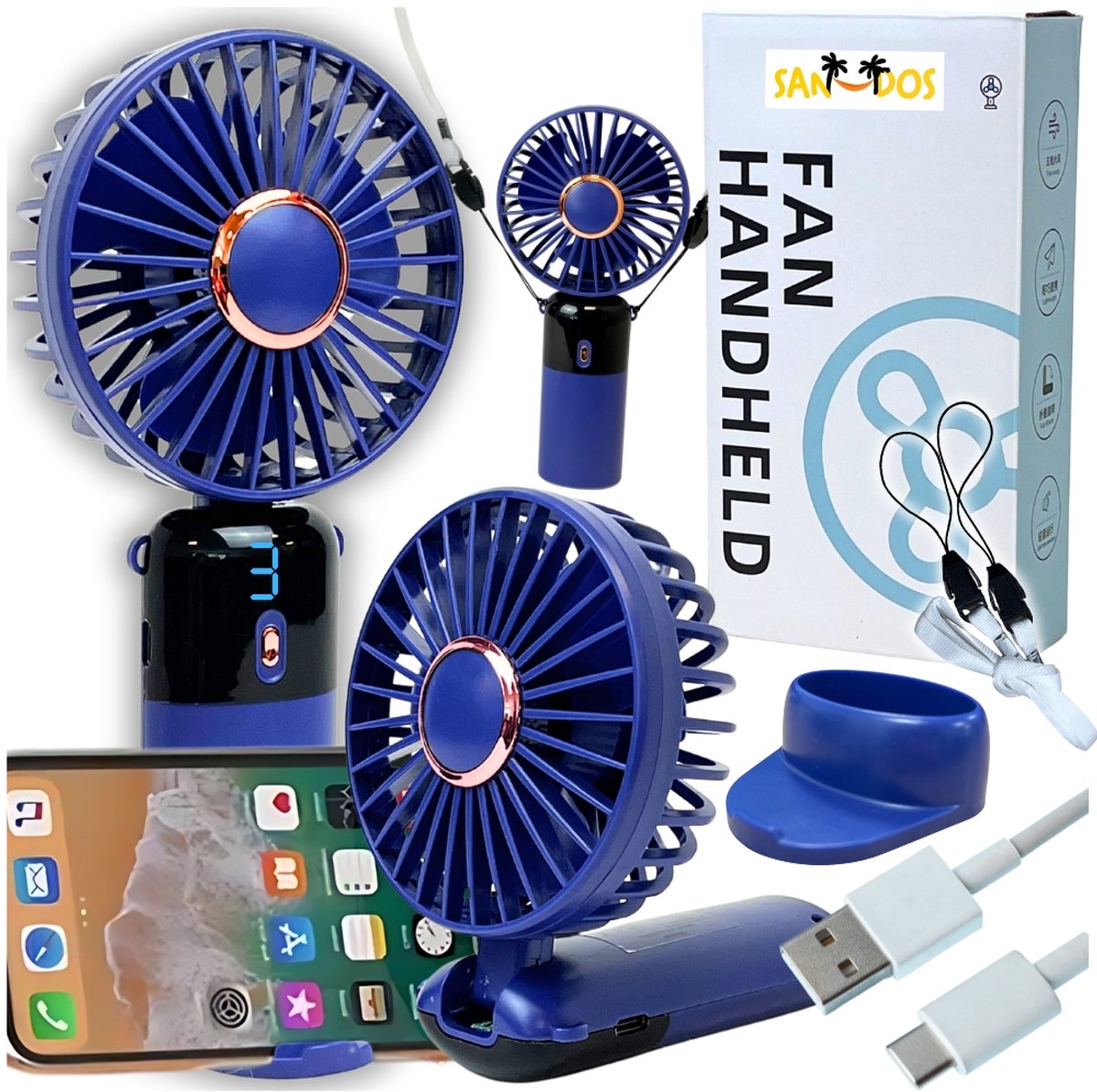Sandos Serie - Przenośny Mini Ventilator - Ręczny - USB - Cichy