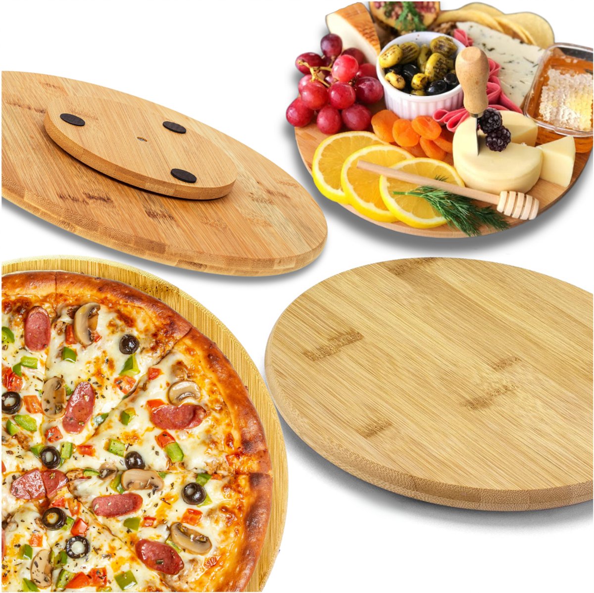 MORE&DECO - Bamboe Draaibare Serveerplank - 30 cm - Hoogwaardige Mechanisme - Antislip Voetjes