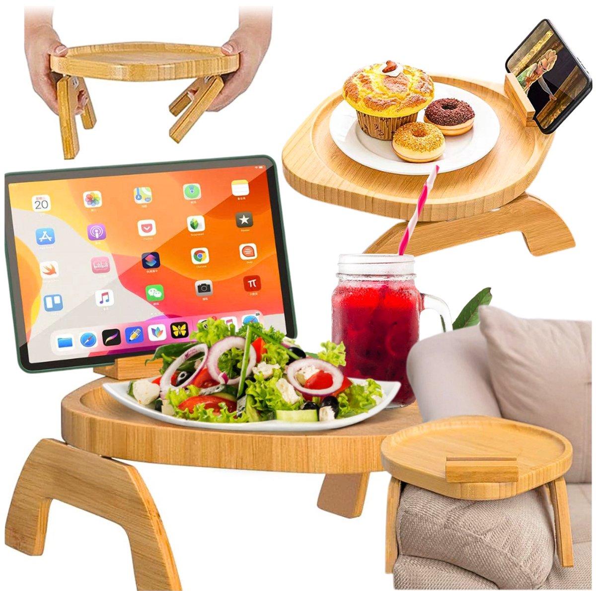 MORE&DECO - Bamboo Tafelplateau - Voor Sofa - Beugel voor Tablet