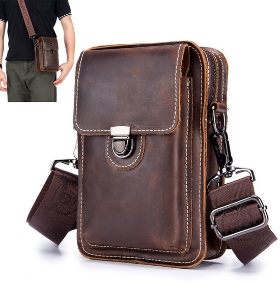 OKWISH Étuis pour Téléphone – Sac à Téléphone en Cuir Avec Poignée – Flexible, Respirant et Hydrofuge – 13,5 × 5 × 20 cm – Marron