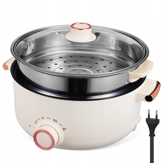 Bear Hot Pot Elektrisch, 2L Multifunctionele Draagbare Kookpot, 1000W Snelle Noedels Elektrisch, Non-Stick Koekenpannen voor Biefstuk, Ei, Ramen, Havermout Met Dual Power Adjustment