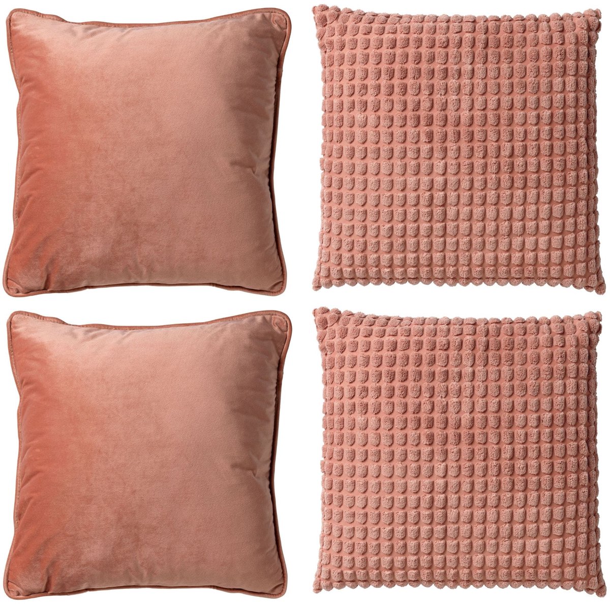 Dutch Decor KUSSENSET - 4-delig - Texture Harmony - 45x45 cm - inclusief binnenkussens - roze - Met Ritssluiting – Decoratie set sierussens - Comfortabele kussentjes voor op de Bank