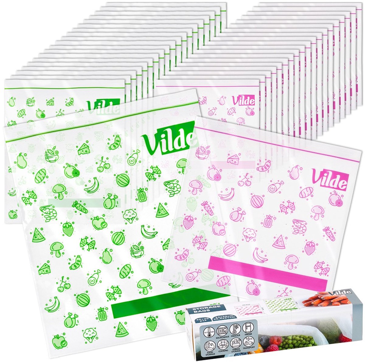 Vilde - Voedselbewaarzakjes Strunowe - 20,5x21 cm / 24x29 cm - 40 stuks - Versheidsbehoud