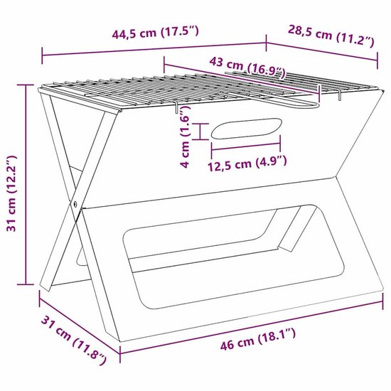 vidaXL - Buitengrill - Zwart - 46 - x - 31 - x - 31 - cm - Staal van Merkloos — afbeelding 2
