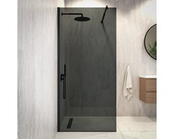 Mirlux Nova Inloopdouche – Luxe Douchewand van 8 mm Veiligheidsglas met Nano Coating – Gerookt Glas – Zwart Aluminium Frame – 90×200 cm