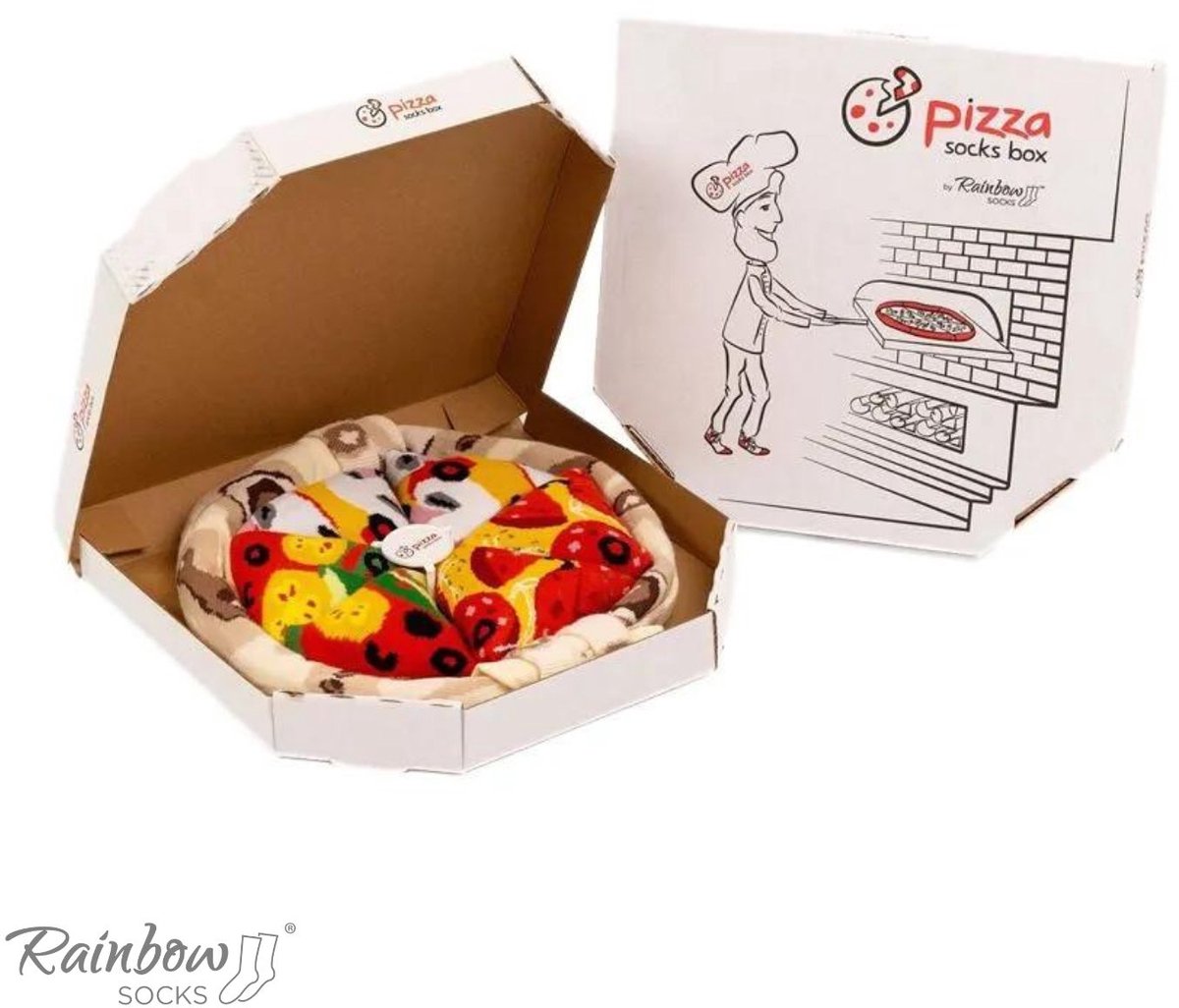 Rainbow Socks - Serie - Skarpetki Pizza Box - Wegetariańska, Pepperoni, Capricciosa - EU 47-50
