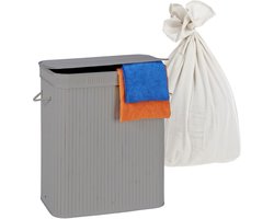 Wasmand 2 vakken - 100 liter - bamboe - grijs
