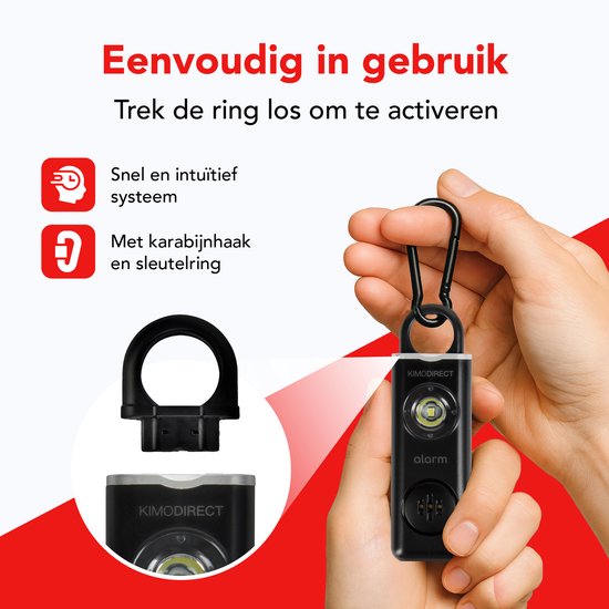 KIMO DIRECT Persoonlijk Alarm - Met Karabijnhaak - Alarm Sleutelhanger - Zelfverdediging - 130dB - Zwart