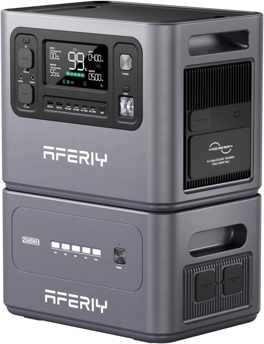 AFERIY P280 Draagbare Powerstation 4096Wh 2800W - Uitbreidbare Batterij - Zonne-energie voor Camping - Thuis en Noodgevallen