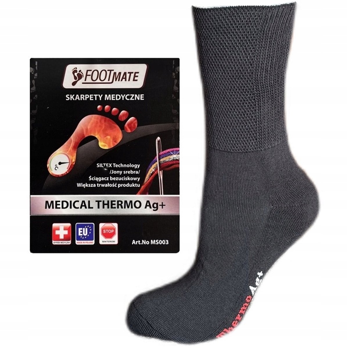 FootMate Medical Thermo Ag+ Sokken Zonder Druk Met Grijs