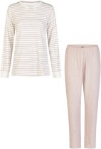 By Louise Dames Pyjama Set Lang Interlock Wit/Roze Gestreept - Maat XXL