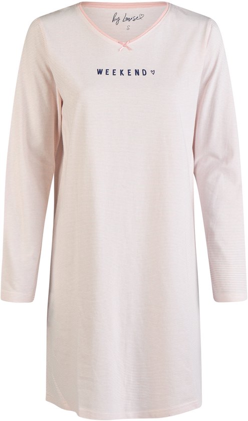 By Louise Dames Nachthemd Lange Mouw Roze Gestreept - Maat L