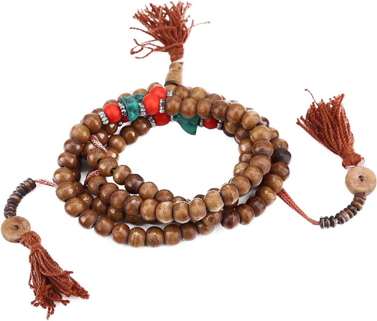 Dailygoods- Gebedskralen 108 Stuks - Tibetaanse Rozenkrans - Natuurlijke Jak Botten - Meditatie/S spiritualiteit - Handgemaakt - Unieke Parels