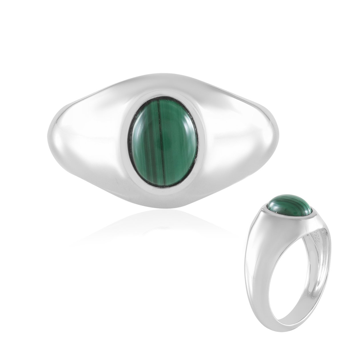 Cavill - Zilveren ring - 925 Sterling zilver gerhodineerd - Malachiet uit Zambia 1 701 ct - Ovale cabochon 8x6 mm - Elegante groene edelsteen ring